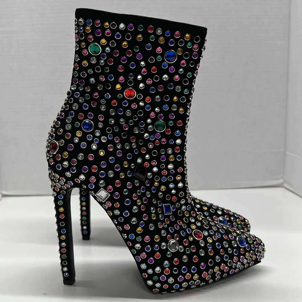 Jeffrey Campbell Stiletto High Heel Booties Boots Jeweled Multicolor Black 7 - Picture 6 of 9